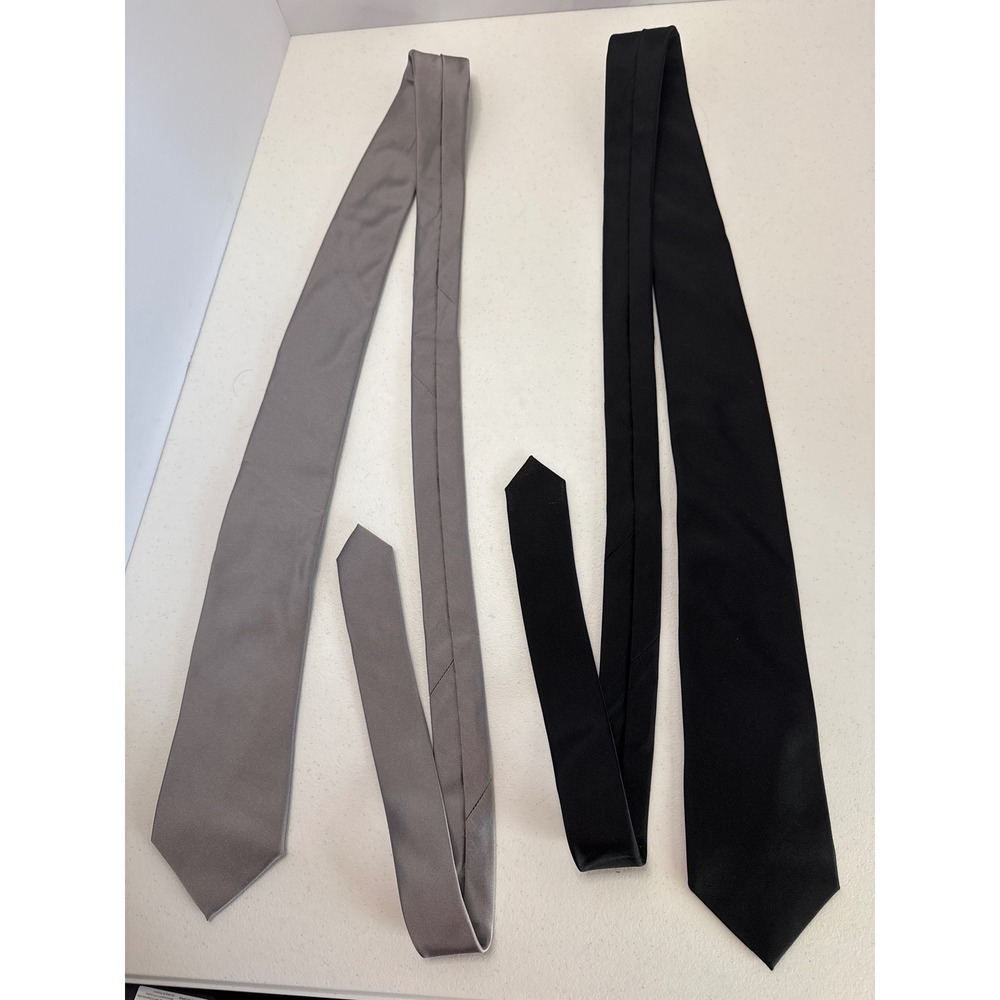Express Mens 2 Pack Silk Neckties Black Silver Grey Solid Formal Ties Set